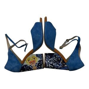 June Ambrose blue floral double tie heels size 8